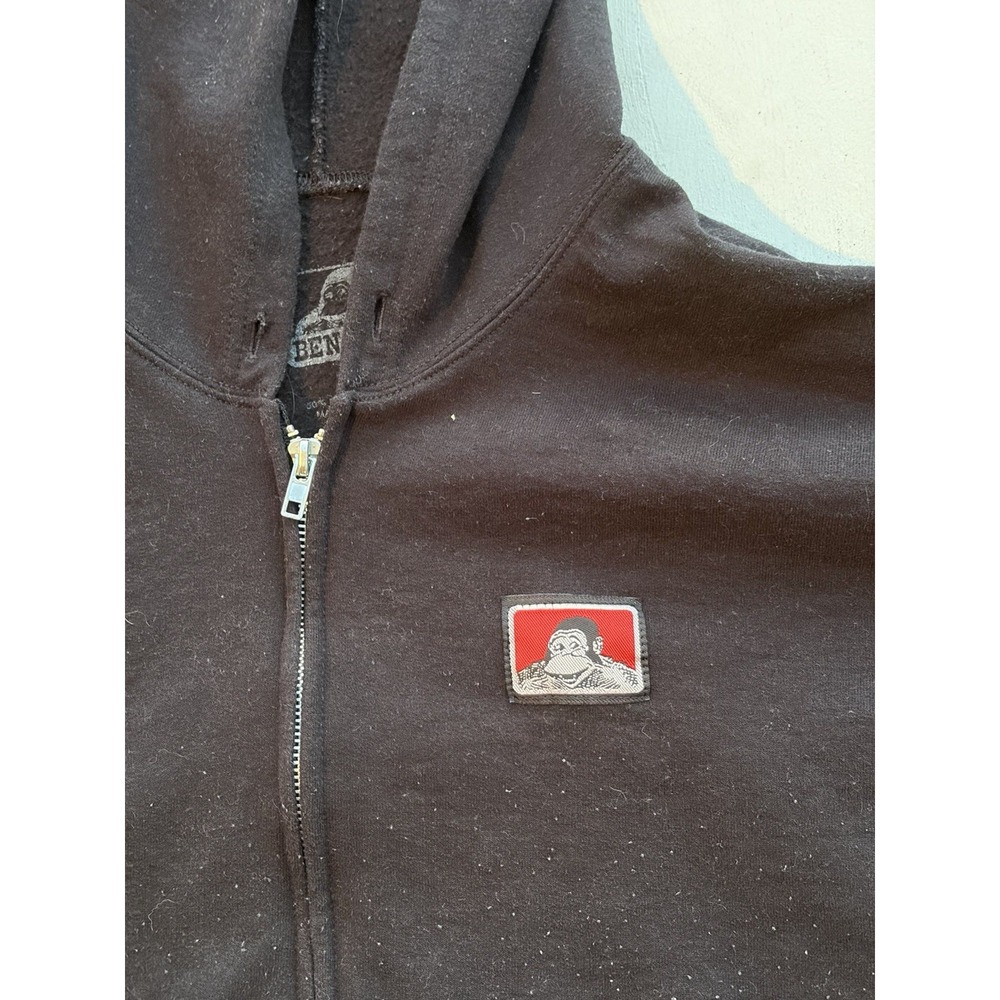 Men's Ben Davis Hoodie Black Logo XL Workwear Streetwear Full Zip Casual PILLING